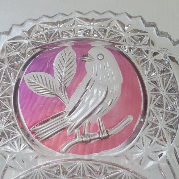 HOFBAUER  Byrdes Lead Crystal Glass Serving Bowl Germany RUBY Cut BIRD 7" Wide - Picture 3 of 7